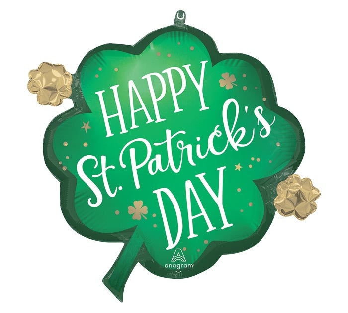 24" Satin Lucky Shamrock St. Patrick's Day Balloon – Available for delivery in Atlanta or pickup in Sandy Springs