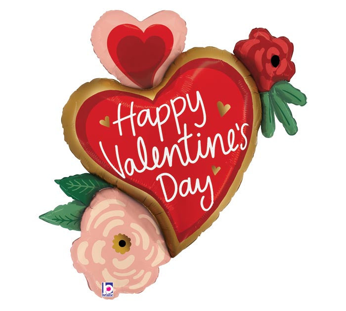 32" Valentine's Day Satin Heart and Flowers Balloon – Available for delivery in Atlanta or pickup in Sandy Springs