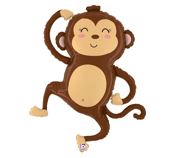 33" Jungle Monkey themed foil balloon, fully inflated with helium, ribbon, and a weight for fast pickup in Sandy Springs near Atlanta.