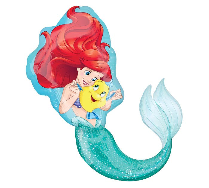 34" Ariel Dream Big themed foil balloon, fully inflated with helium, ribbon, and a weight for fast pickup in Sandy Springs near Atlanta.