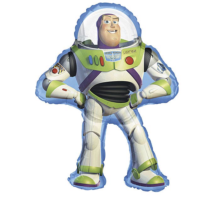 35" Toy Story Buzz Lightyear themed foil balloon, fully inflated with helium, ribbon, and a weight for fast pickup in Sandy Springs near Atlanta.
