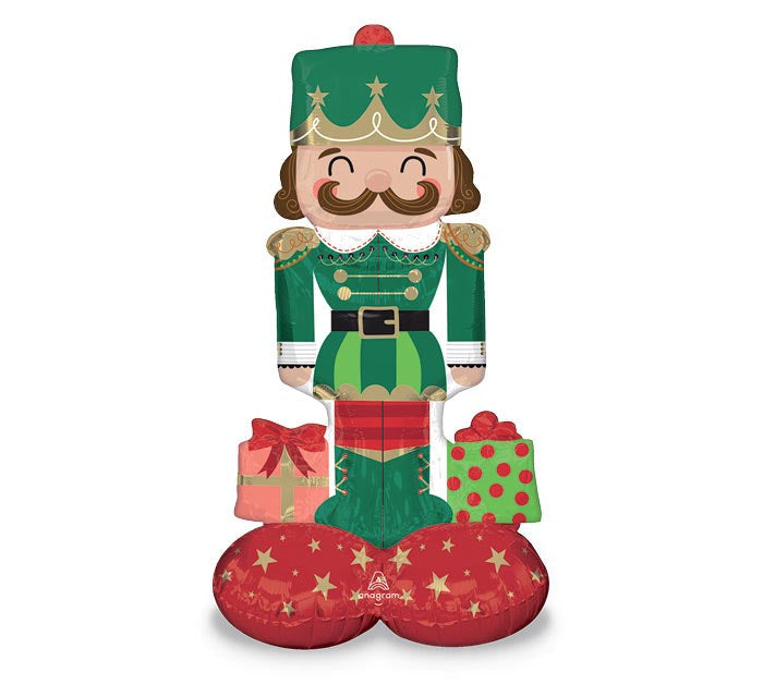 37-inch Nutcracker Airloonz Christmas balloon, air-filled and self-standing, ready for Sandy Springs pickup near Atlanta.