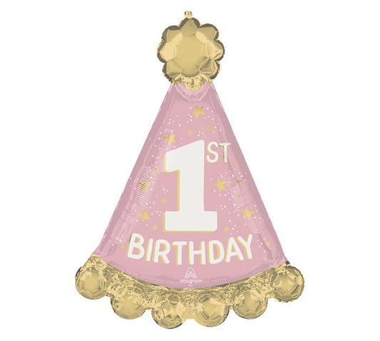 34" Pink First Birthday Hat Balloon