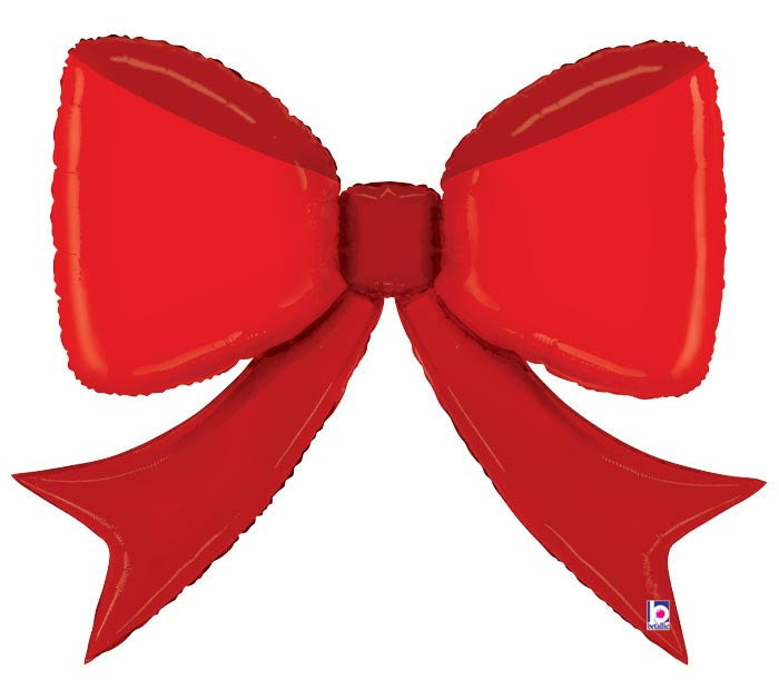 41" Pretty Bow Red themed foil balloon, fully inflated with helium, ribbon, and a weight for fast pickup in Sandy Springs near Atlanta.