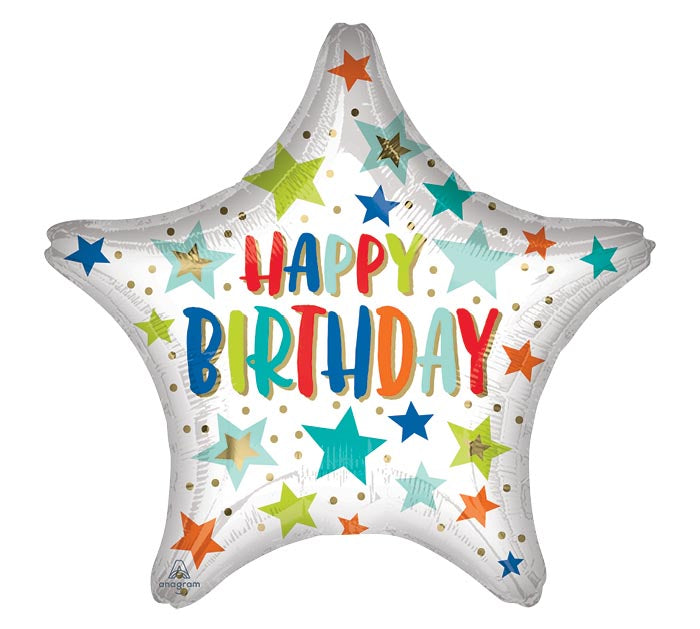 19" Happy Birthday Stars Balloon