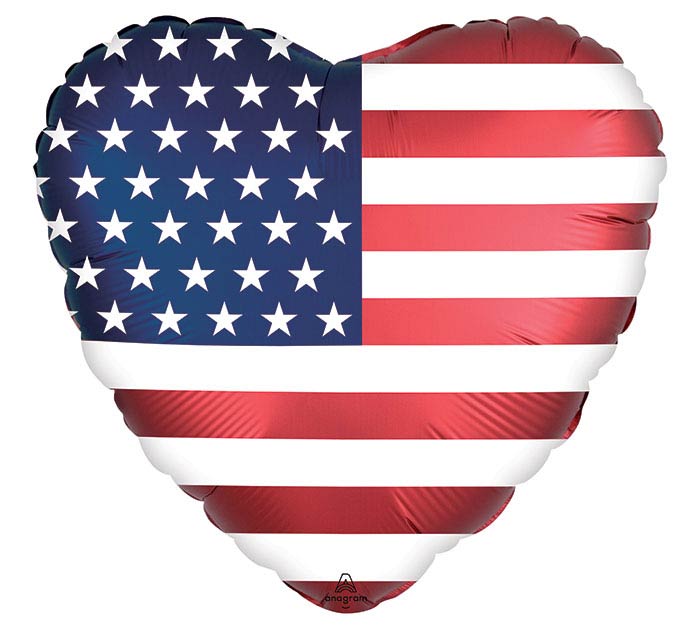 18" Patriotic Satin Heart Flag Balloon