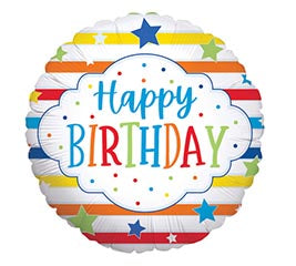 17" Happy Birthday Stripes Balloon
