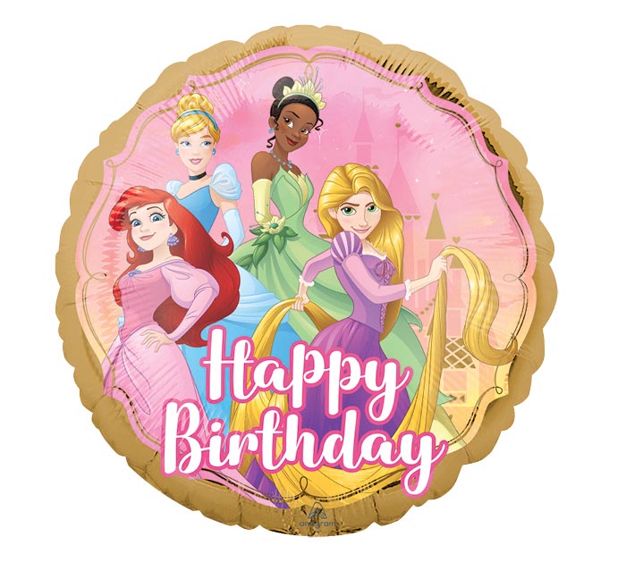 17" Disney Princess themed foil balloon, fully inflated with helium, ribbon, and a weight for fast pickup in Sandy Springs near Atlanta.
