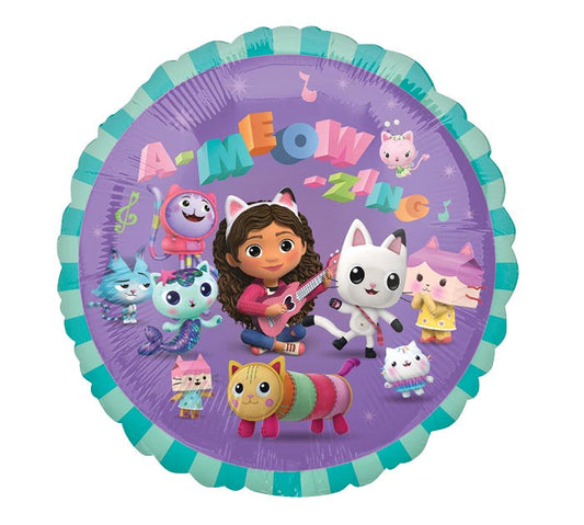 17" Gabby s Dollhouse themed foil balloon, fully inflated with helium, ribbon, and a weight for fast pickup in Sandy Springs near Atlanta.