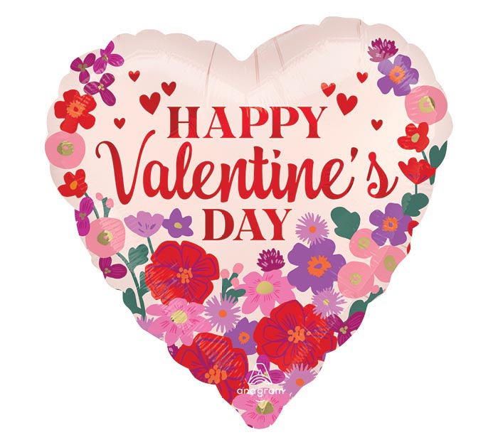 17" Happy Valentine's Day Floral Heart Balloon – Available for delivery in Atlanta or pickup in Sandy Springs