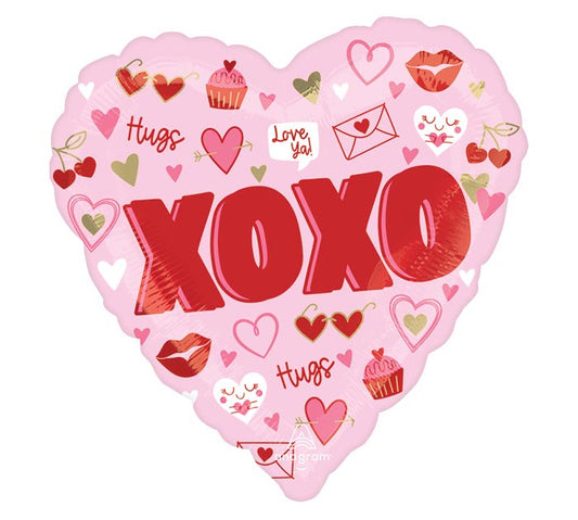 17" Valentine's Day XOXO Kisses Heart Balloon – Available for delivery in Atlanta or pickup in Sandy Springs