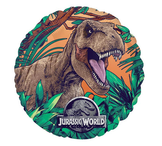 17" Jurassic World themed foil balloon, fully inflated with helium, ribbon, and a weight for fast pickup in Sandy Springs near Atlanta.