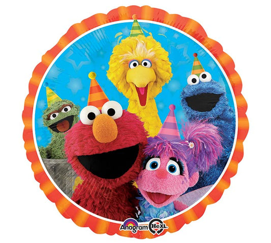 17" Sesame Street themed foil balloon, fully inflated with helium, ribbon, and a weight for fast pickup in Sandy Springs near Atlanta.