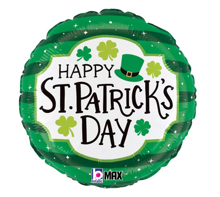 18" Happy St. Patrick’s Day Stripes Balloon – Available for delivery in Atlanta or pickup in Sandy Springs