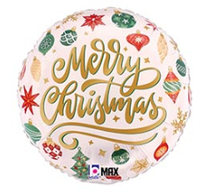 18-inch vintage ornament Christmas foil balloon, fully inflated with helium, ribbon, and a weight for Sandy Springs pickup near Atlanta.