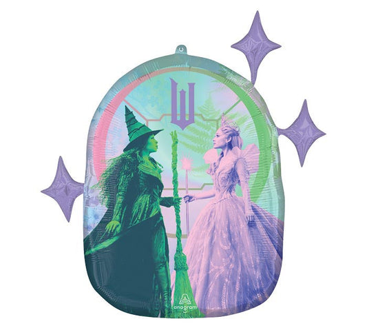 26" Wicked themed foil balloon, fully inflated with helium, ribbon, and a weight for fast pickup in Sandy Springs near Atlanta.