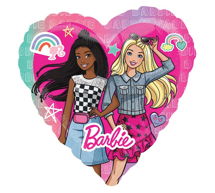 28" Barbie themed foil balloon, fully inflated with helium, ribbon, and a weight for fast pickup in Sandy Springs near Atlanta.