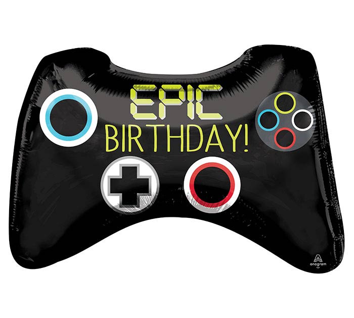 28" Epic Party Gaming themed foil balloon, fully inflated with helium, ribbon, and a weight for fast pickup in Sandy Springs near Atlanta.