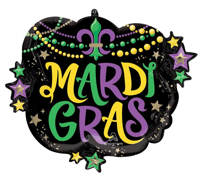 28" Mardi Gras Glittering Beads Balloon – Available for delivery in Atlanta or pickup in Sandy Springs