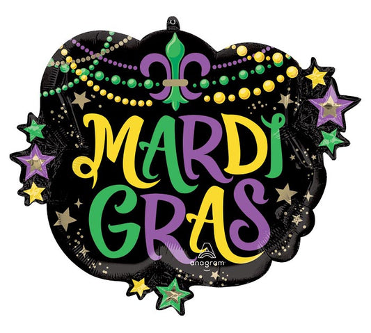 28" Mardi Gras Glittering Beads Balloon – Available for delivery in Atlanta or pickup in Sandy Springs