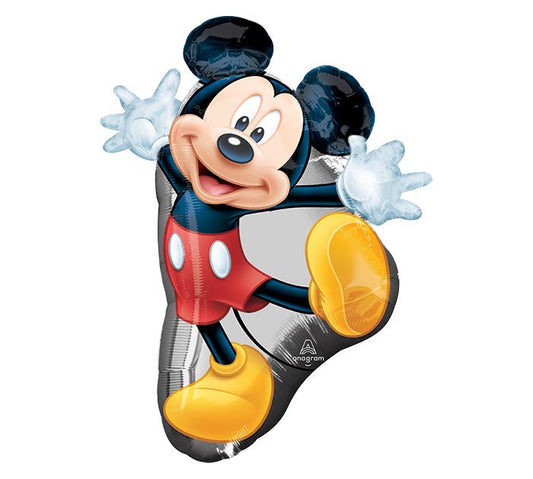 31" Mickey Mouse Full Body themed foil balloon, fully inflated with helium, ribbon, and a weight for fast pickup in Sandy Springs near Atlanta.