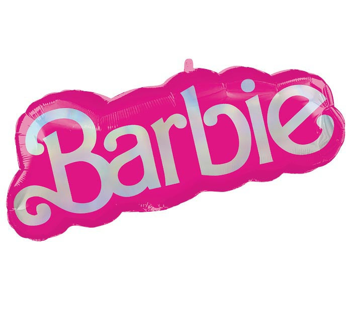 32" Barbie themed foil balloon, fully inflated with helium, ribbon, and a weight for fast pickup in Sandy Springs near Atlanta.