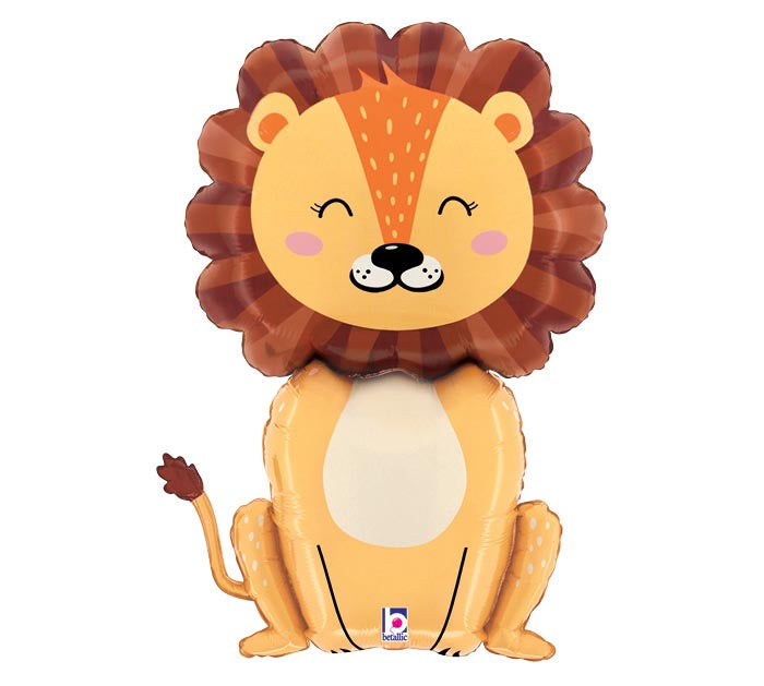 32" Jungle Lion themed foil balloon, fully inflated with helium, ribbon, and a weight for fast pickup in Sandy Springs near Atlanta.