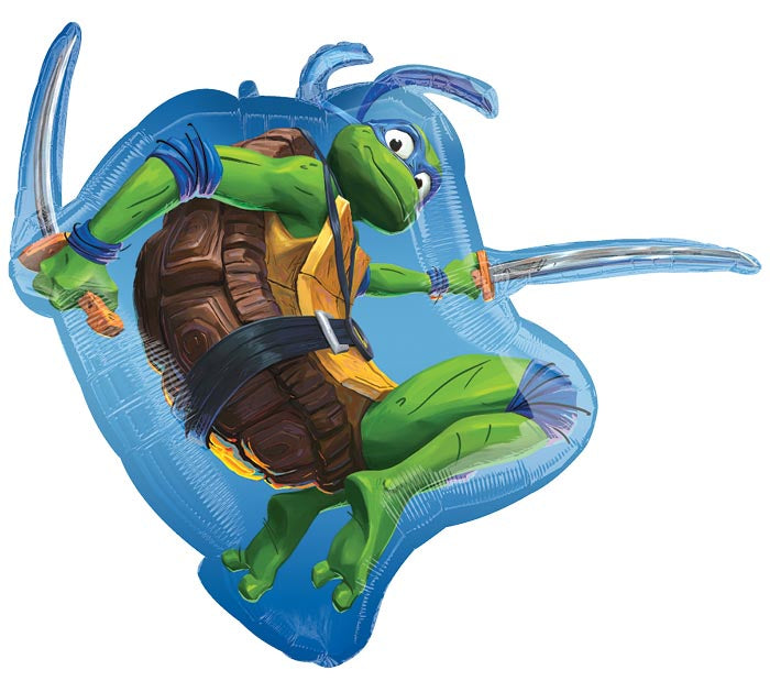 32" Teenage Mutant Ninja Turtles (TMNT) themed foil balloon, fully inflated with helium, ribbon, and a weight for fast pickup in Sandy Springs near Atlanta.