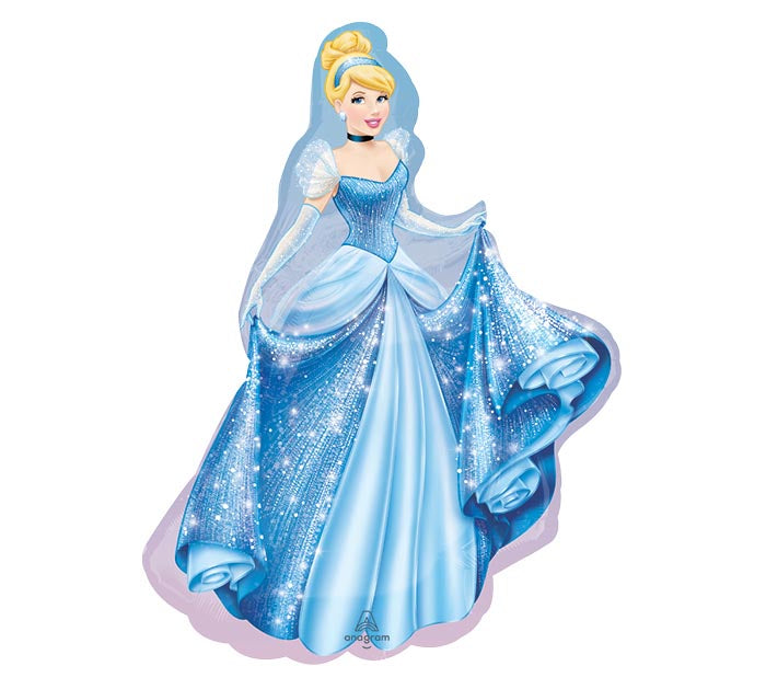 33" Cinderella themed foil balloon, fully inflated with helium, ribbon, and a weight for fast pickup in Sandy Springs near Atlanta.
