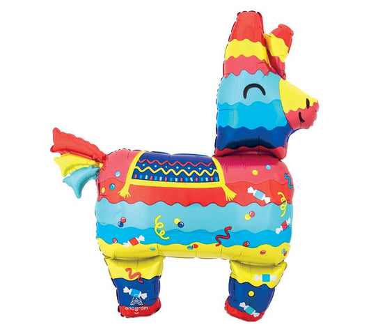33" Fiesta Pinata themed foil balloon, fully inflated with helium, ribbon, and a weight for fast pickup in Sandy Springs near Atlanta.