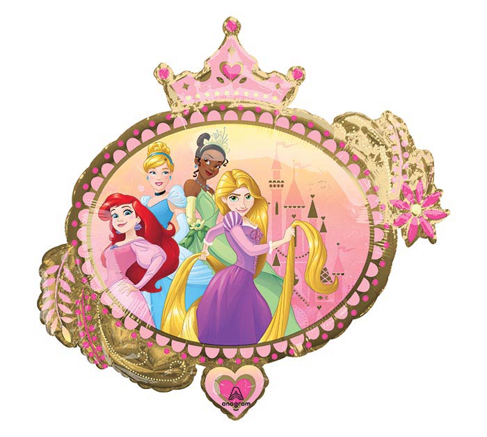 34" Once Upon a Time Disney Princess themed foil balloon, fully inflated with helium, ribbon, and a weight for fast pickup in Sandy Springs near Atlanta.