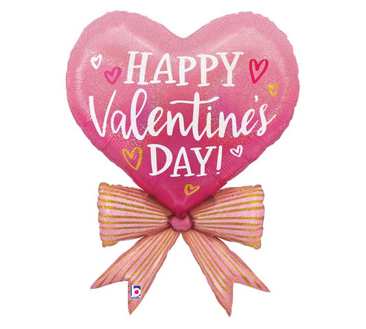 34" Valentine's Day Heart and Bow Balloon – Available for delivery in Atlanta or pickup in Sandy Springs