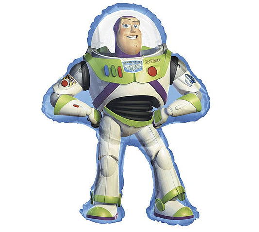 35" Toy Story Buzz Lightyear themed foil balloon, fully inflated with helium, ribbon, and a weight for fast pickup in Sandy Springs near Atlanta.