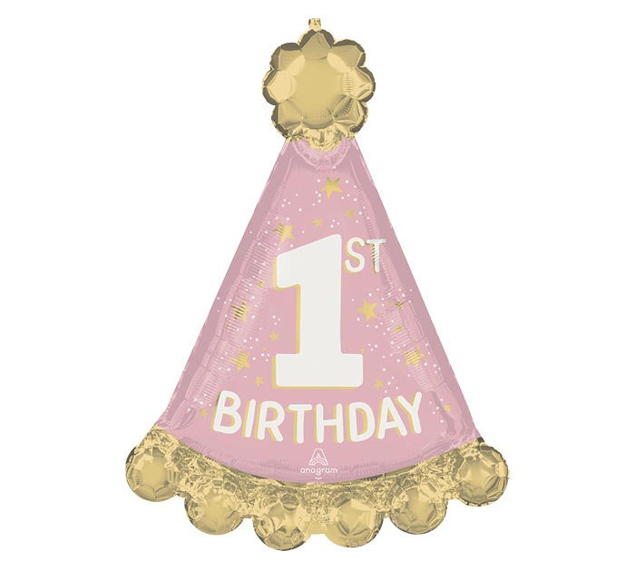 36" Little Miss 1st themed foil balloon, fully inflated with helium, ribbon, and a weight for fast pickup in Sandy Springs near Atlanta.