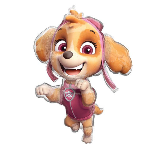 36" Paw Patrol Skye themed foil balloon, fully inflated with helium, ribbon, and a weight for fast pickup in Sandy Springs near Atlanta.