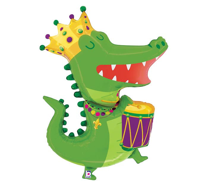 37" Mardi Gras Parading Gator Balloon – Available for delivery in Atlanta or pickup in Sandy Springs