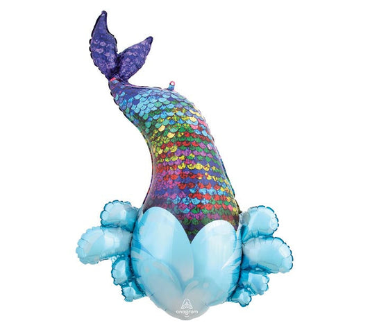 39" Mermaid themed foil balloon, fully inflated with helium, ribbon, and a weight for fast pickup in Sandy Springs near Atlanta.