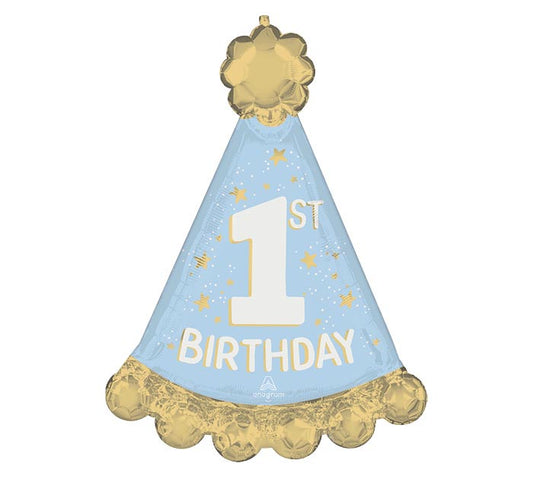 34" Blue First Birthday Hat Balloon