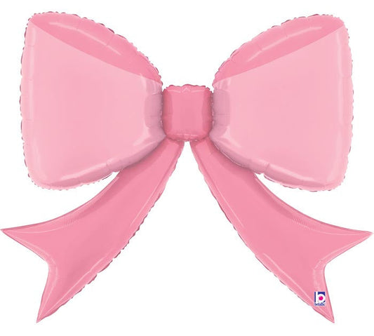 41" Pretty Bow Pink themed foil balloon, fully inflated with helium, ribbon, and a weight for fast pickup in Sandy Springs near Atlanta.