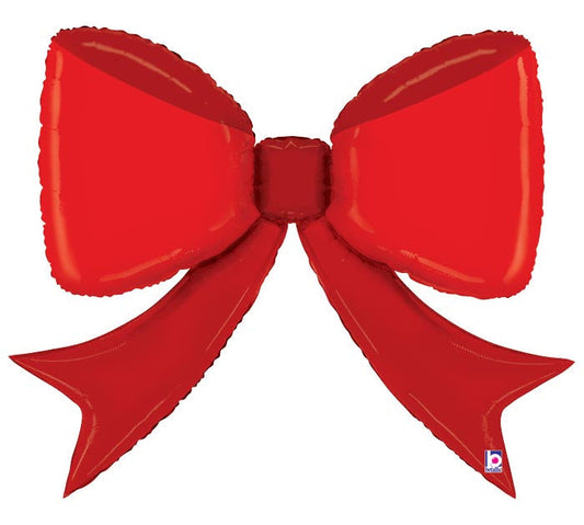 41" Pretty Bow Red themed foil balloon, fully inflated with helium, ribbon, and a weight for fast pickup in Sandy Springs near Atlanta.