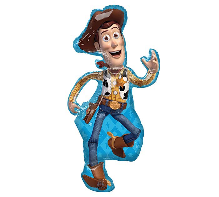 44" Toy Story Woody themed foil balloon, fully inflated with helium, ribbon, and a weight for fast pickup in Sandy Springs near Atlanta.