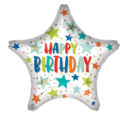 19" Happy Birthday Stars Balloon