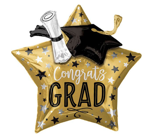 28" Graduation Star Gold Balloon