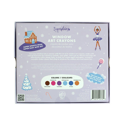 Back of the Sugarplum box showing the gingerbread house, ballerina and window art crayon colors