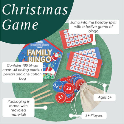 Diagram of the Christmas bingo game contents with ages 5 plus and 2 plus players
