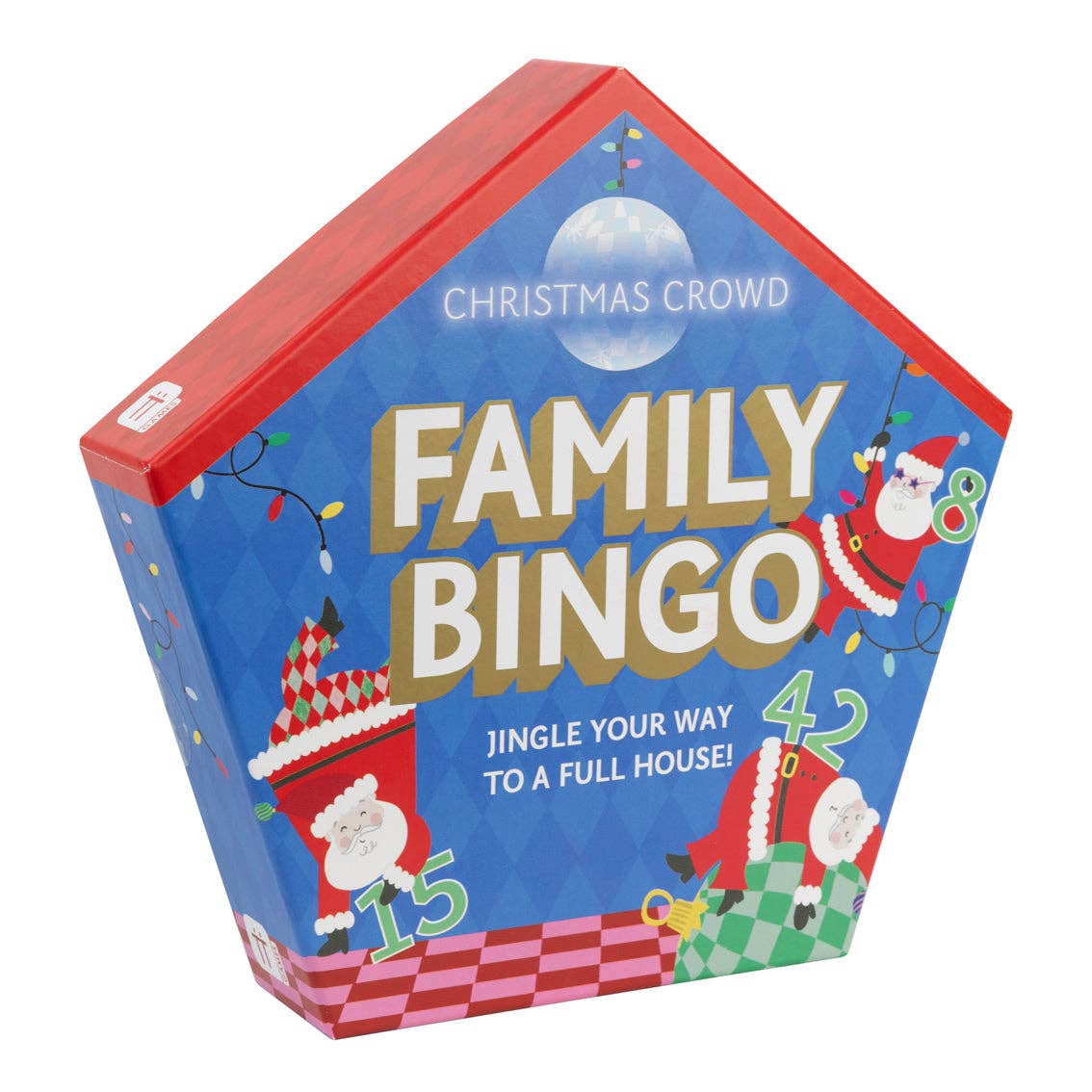Blue Family Bingo box with Santa and numbers at an angle